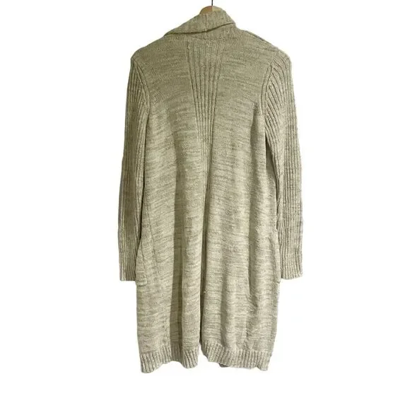 Anthropologie Women Medium Long Line Cream Beige Knit Cardigan Pockets Cozy - Picture 2 of 7